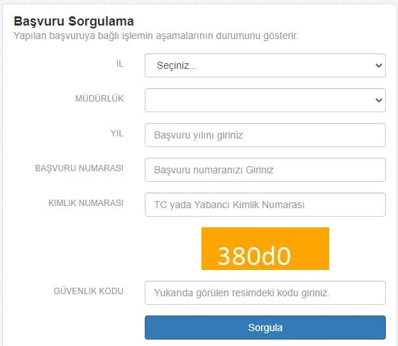 tapu başvuru sorgulama ekranı