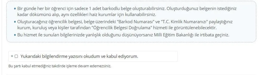 öğrenci belgesi kabul ediyorum