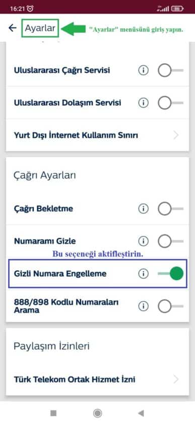 türk telekom hat ayarları ekrnaı